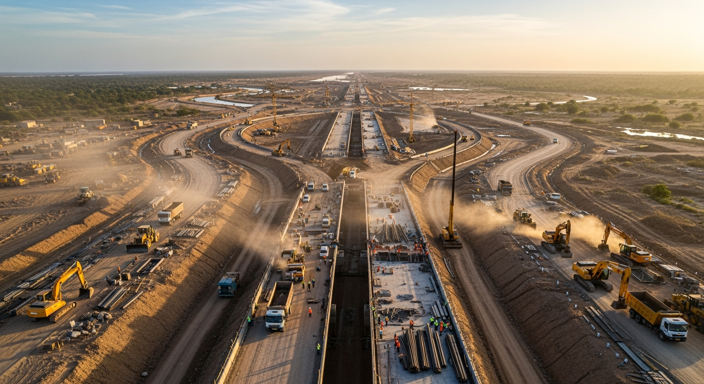 Aerial view of major West African highway construction
