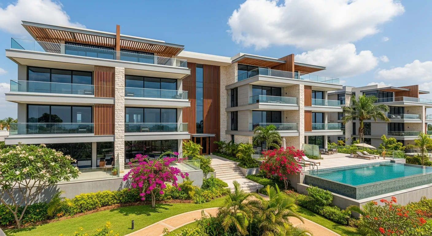Modern residential development with landscaped courtyards