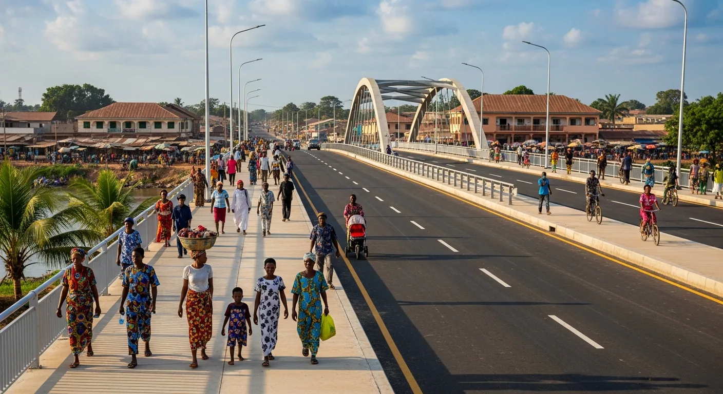 Road and pedestrian bridge connecting a West African community